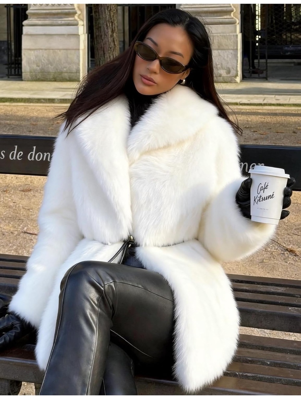 Women's White belted Faux Fur Coat - Luxurious Winter Jacket